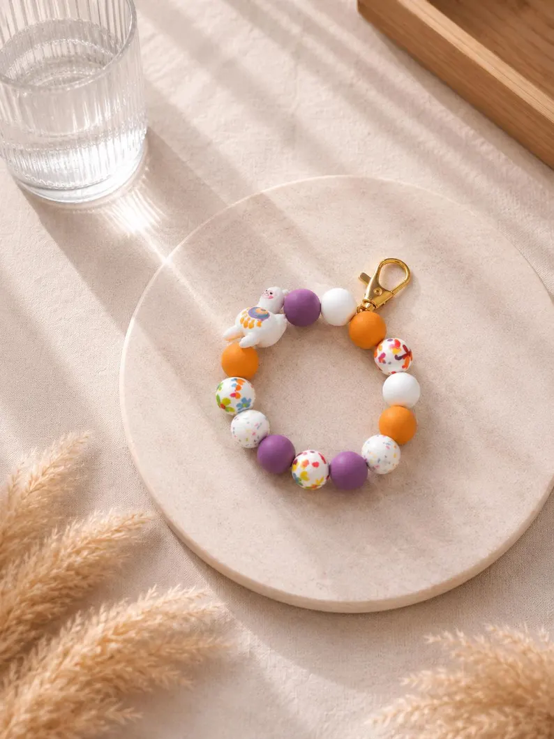 Alpaka Kawaii Schlüsselanhänger – Cute Handmade Rainbow Bag Charm, Süßer Keyring Geschenk für Kinder & Alpaka‑Fans