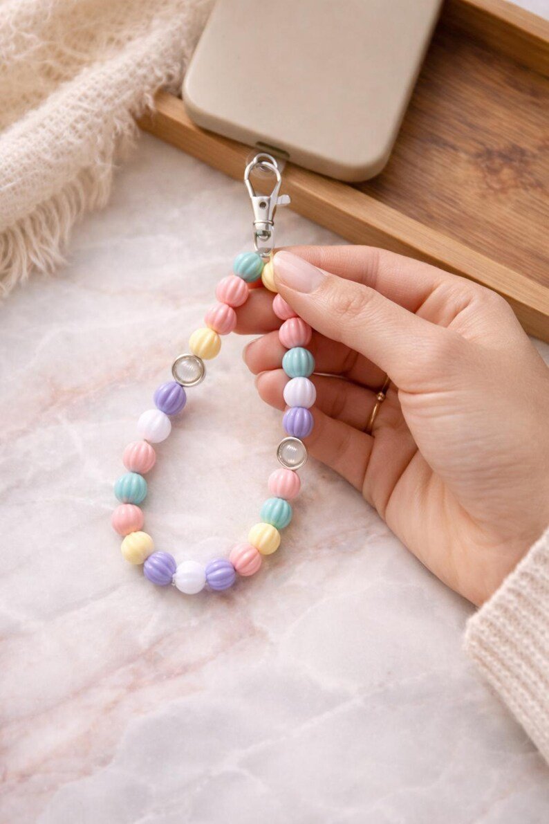 Bunte Pastell Perlen Handykette – Colorful Bubble Phone Charm Y2K Aesthetic Handyband Geschenk für Frauen – Bild 3