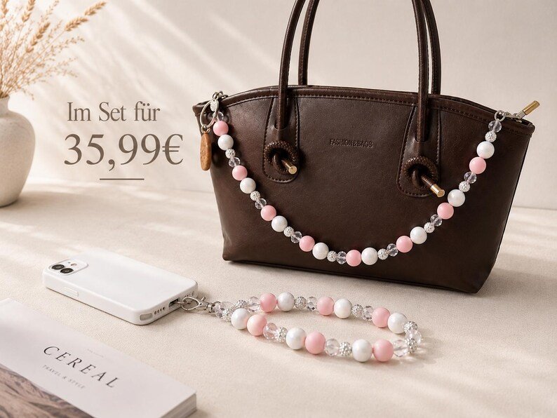 Cotton Candy Glam Perlen Handykette in Rosa – Handmade Handyband -Y2K Phone Charm - Geschenk für Sie – Bild 9