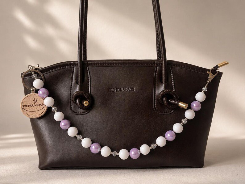 Milky Lavender Taschenkette Bag Charm Perlen - Weiß Flieder Handgemacht Lavender Handbag Accessoire – Bild 2