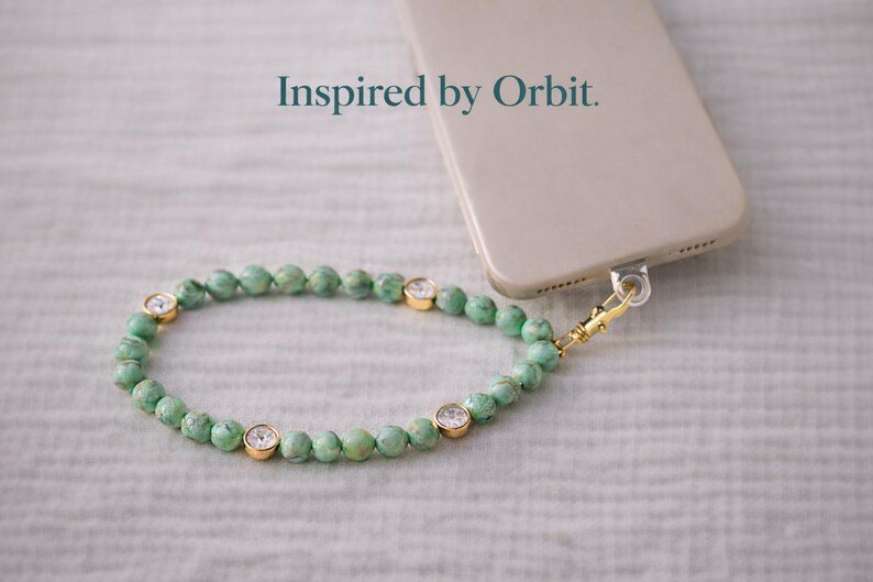 Mint Orbit Handykette Perlen – Handmade Aesthetic Phone Charm, Elegantes Handyband Geschenk für Frauen – Bild 4
