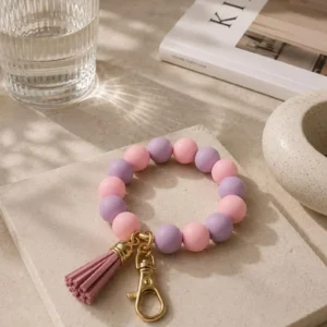 Pastell Perlen Schlüsselanhänger – Pink Purple Handmade Key Chain, Süßes Accessoire Geschenk für Mädchen & Frauen
