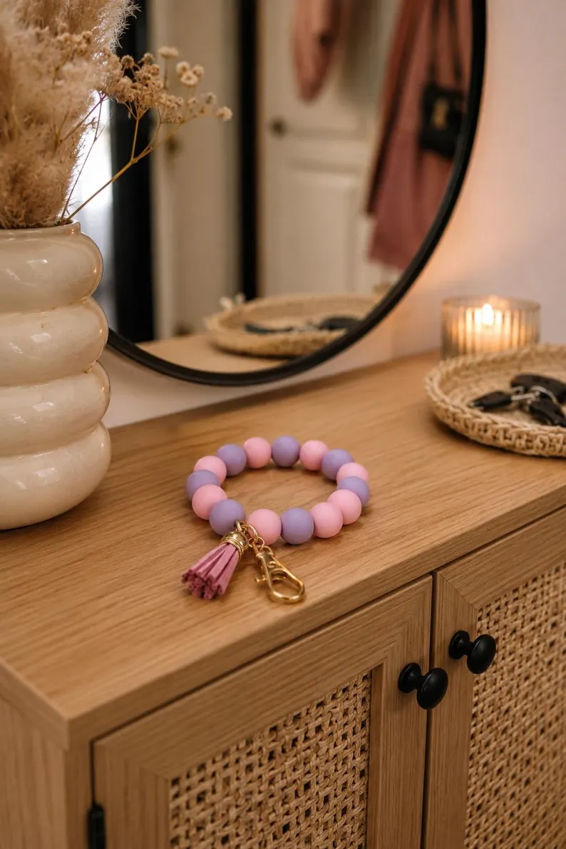 Pastell Perlen Schlüsselanhänger – Pink Purple Handmade Key Chain, Süßes Accessoire Geschenk für Mädchen & Frauen – Bild 2