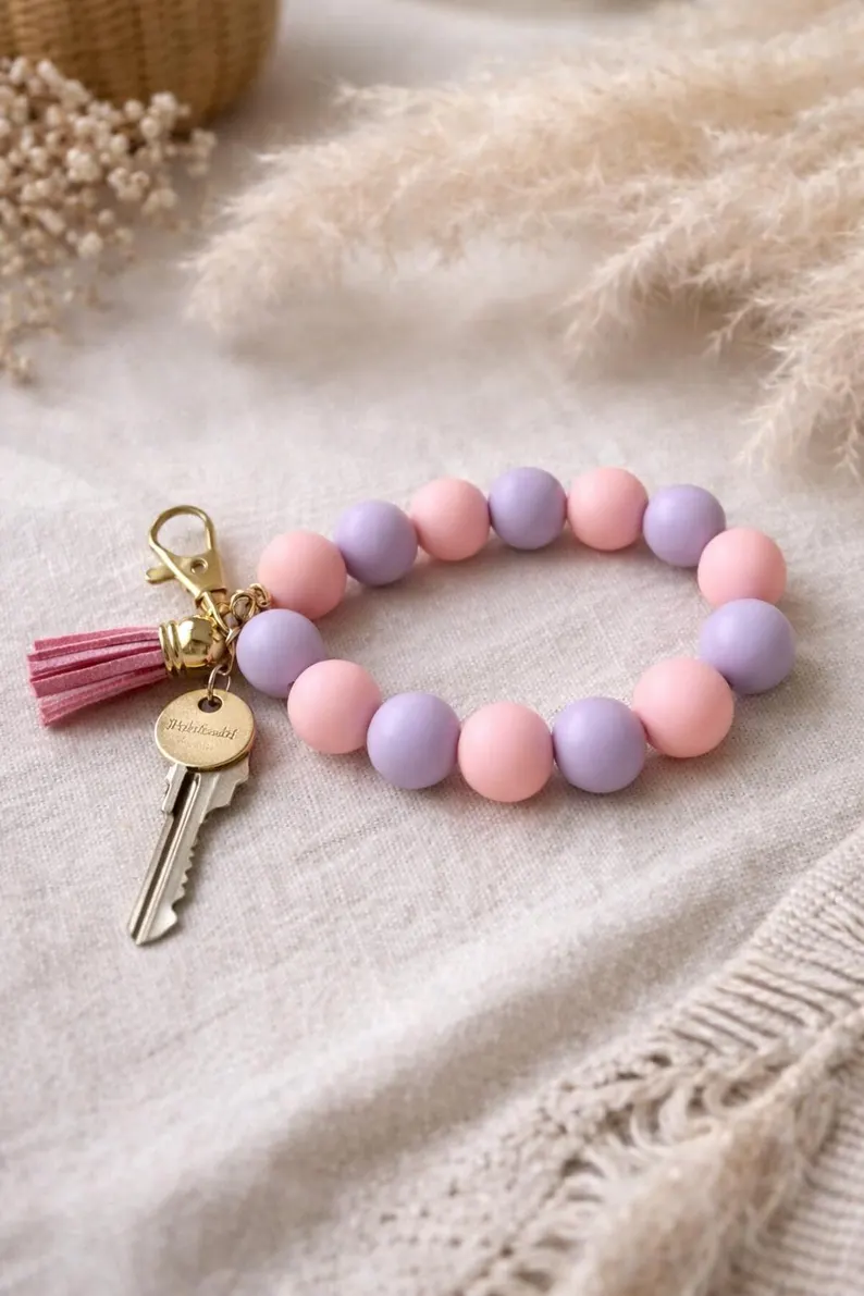 Pastell Perlen Schlüsselanhänger – Pink Purple Handmade Key Chain, Süßes Accessoire Geschenk für Mädchen & Frauen – Bild 3