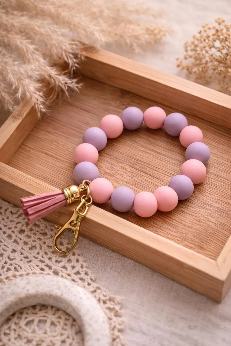 Pastell Perlen Schlüsselanhänger – Pink Purple Handmade Key Chain, Süßes Accessoire Geschenk für Mädchen & Frauen – Bild 4