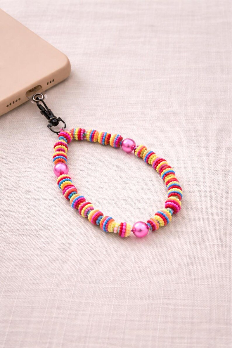Rainbow Bunte Perlen Handykette – Phone Charm, Cute Y2K Handyband, Geschenk für Mädchen & Frauen – Bild 2