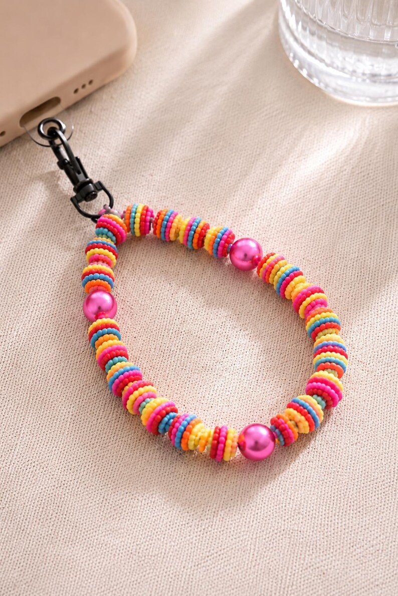 Rainbow Bunte Perlen Handykette – Phone Charm, Cute Y2K Handyband, Geschenk für Mädchen & Frauen – Bild 3