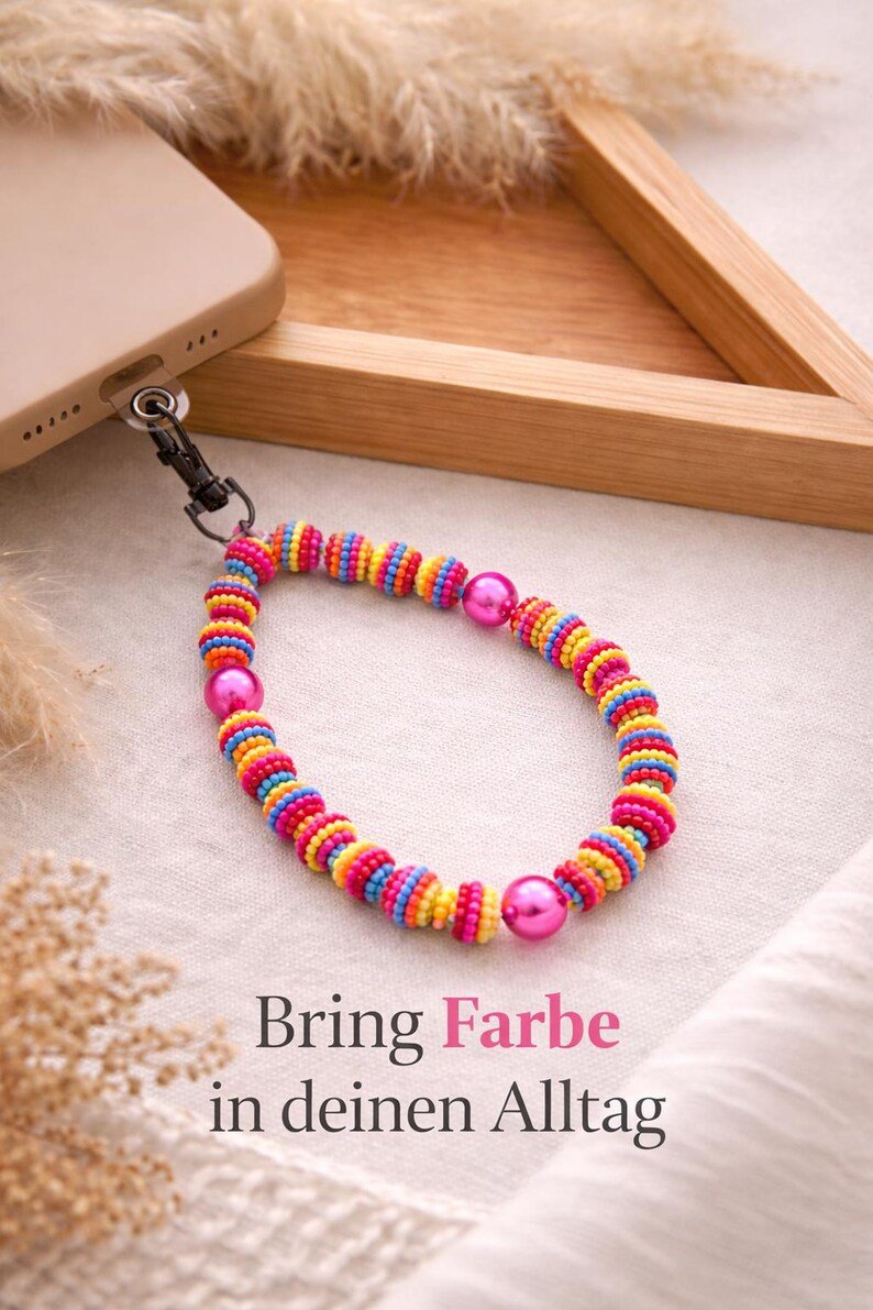 Rainbow Bunte Perlen Handykette – Phone Charm, Cute Y2K Handyband, Geschenk für Mädchen & Frauen – Bild 4