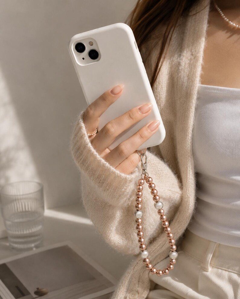 Rosy Perlen Handykette – Eleganter Pearl Phone Charm - Feminines Aesthetic Handyband - Geschenk für Frauen – Bild 2