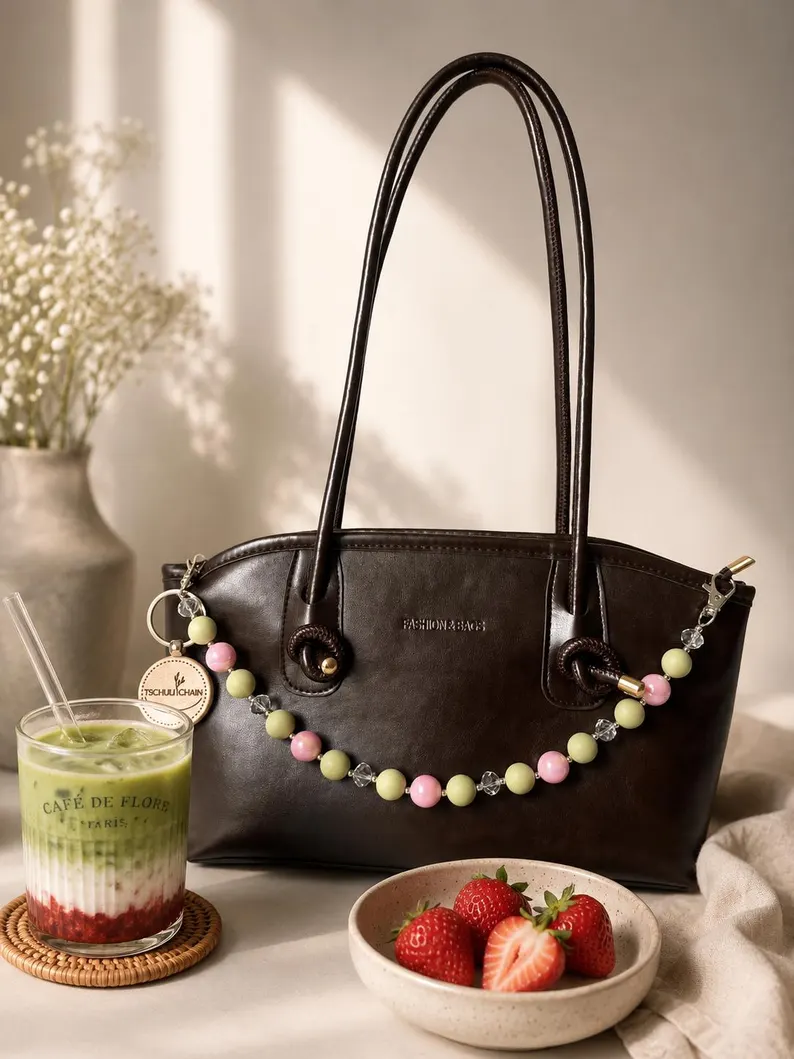 Strawberry Matcha Taschenkette - Bag Charm Kawaii Cute - Rosa Grün Erdbeer Matcha Anhänger Geschenkidee für Frauen – Bild 6