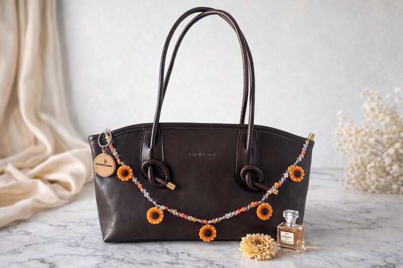 Sunflower Taschenkette mit Perlen, Sommer‑Accessoire - Handgemachtes Geschenk für Frauen – Bild 3
