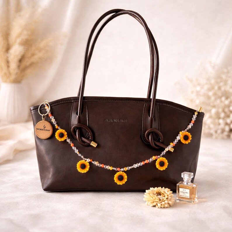 Sunflower Taschenkette mit Perlen, Sommer‑Accessoire - Handgemachtes Geschenk für Frauen – Bild 6